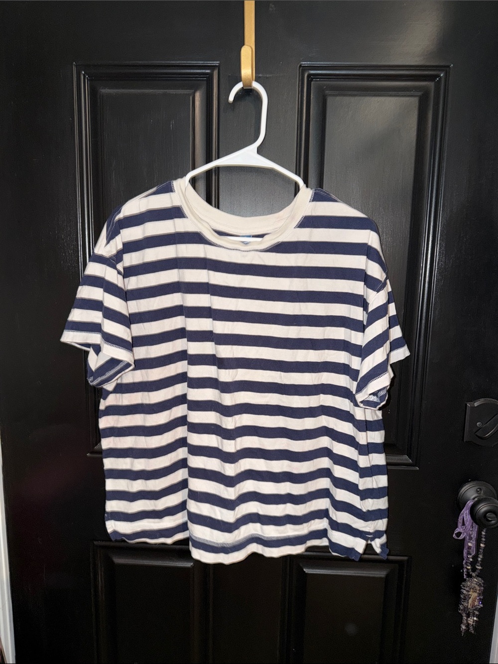 Old Navy Navy and White Striped Short Sleeve Tee